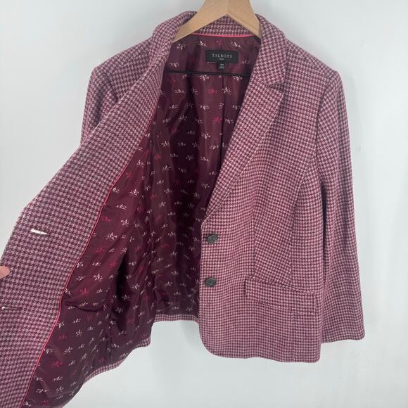 Talbots Pink Houndstooth Print Shetland Wool Two Button Blazer Jacket Size 16W - Picture 5 of 10